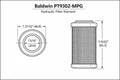 Technical schematic of Baldwin PT9302-MPG hydraulic filter element showing outer diameter 46.8 mm, inner diameter 20.6 mm, and height 83.3 mm